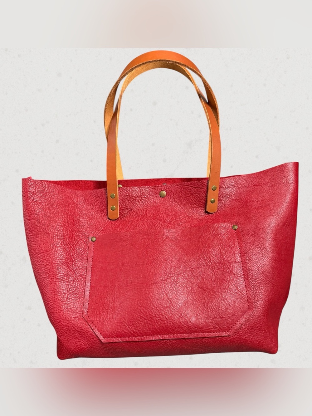 Extra Large Red Leather Tote with Tan Handles